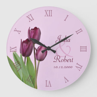 Reloj Redondo Grande Aniversario de los tulipanes morados