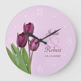 Reloj Redondo Grande Aniversario de los tulipanes morados
