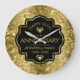 Reloj Redondo Grande Aniversario del 50° Boda de las damas de oro y neg