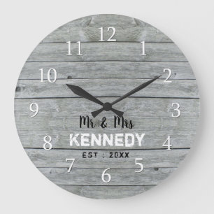 Reloj Redondo Grande Aniversario del Boda de la Madera Gris Personaliza