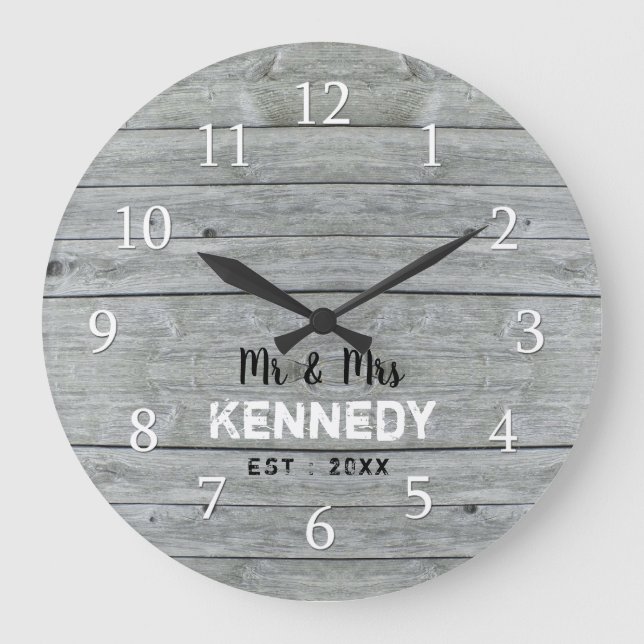 Reloj Redondo Grande Aniversario del Boda de la Madera Gris Personaliza (Anverso)