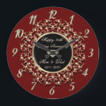 Reloj Redondo Grande Aniversario del Boda de la Moda Swirls Red 50<br><div class="desc">Elegante reloj de aniversario de los bodas de oro.</div>