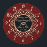 Reloj Redondo Grande Aniversario del Boda de la Moda Swirls Red 50<br><div class="desc">Elegante reloj de aniversario de los bodas de oro.</div>