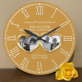 Reloj Redondo Grande Aniversario del boda dorado de la foto del pasado