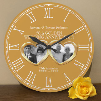 Reloj Redondo Grande Aniversario del boda dorado de la foto del pasado