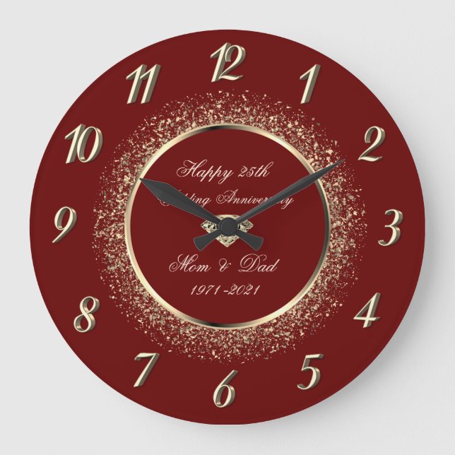 Reloj Redondo Grande Aniversario del Boda moda Confetti Red 50 (Anverso)