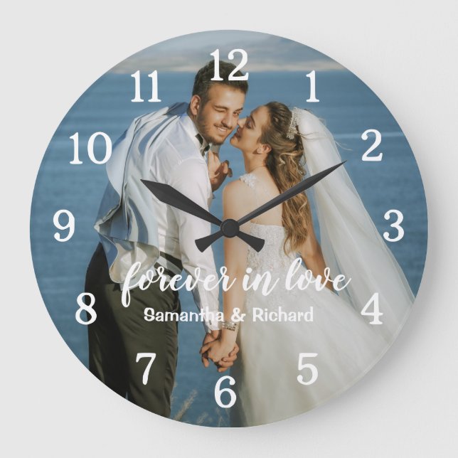 Reloj Redondo Grande Aniversario del Boda Personalizado para siempre fo (Anverso)