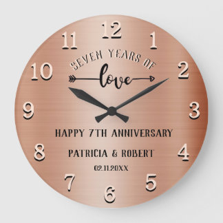 Reloj Redondo Grande Aniversario del cobre Feliz sétimo Aniversario del