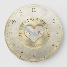 Reloj Redondo Grande Aniversario del Monograma Pearl Gold Heart