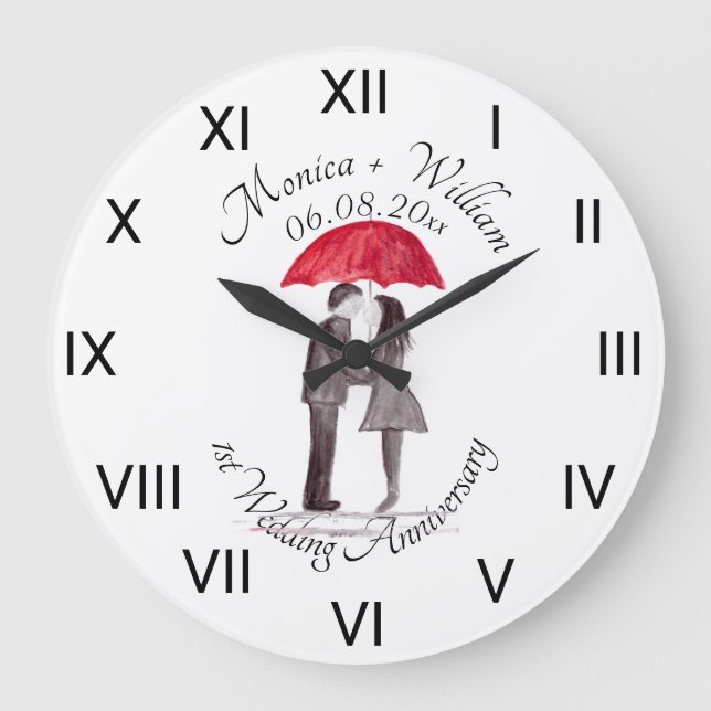 Reloj Redondo Grande Aniversario del papel de pareja boda Números roman (Anverso)