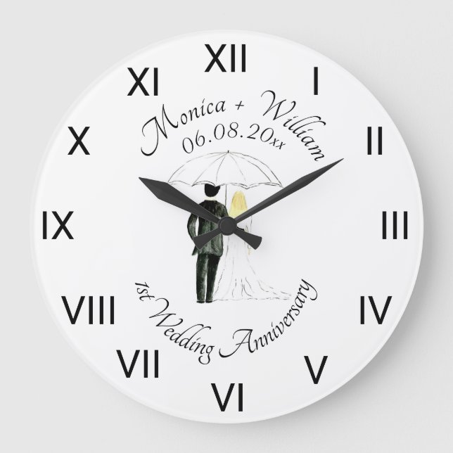 Reloj Redondo Grande Aniversario del papel de pareja boda Números roman (Anverso)