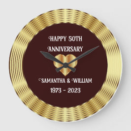 Reloj Redondo Grande Aniversario minimalista De Borgoña Y Boda De Oro