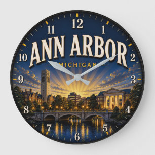 Reloj Redondo Grande Ann Arbor Michigan Sunset Premium Skyline