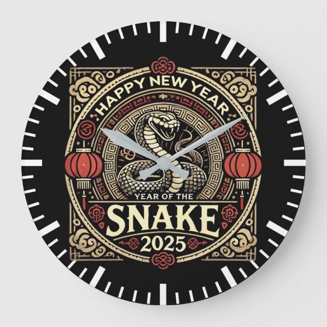 Reloj Redondo Grande Año de la serpiente 2025, Año Nuevo chino, añejo (Anverso)