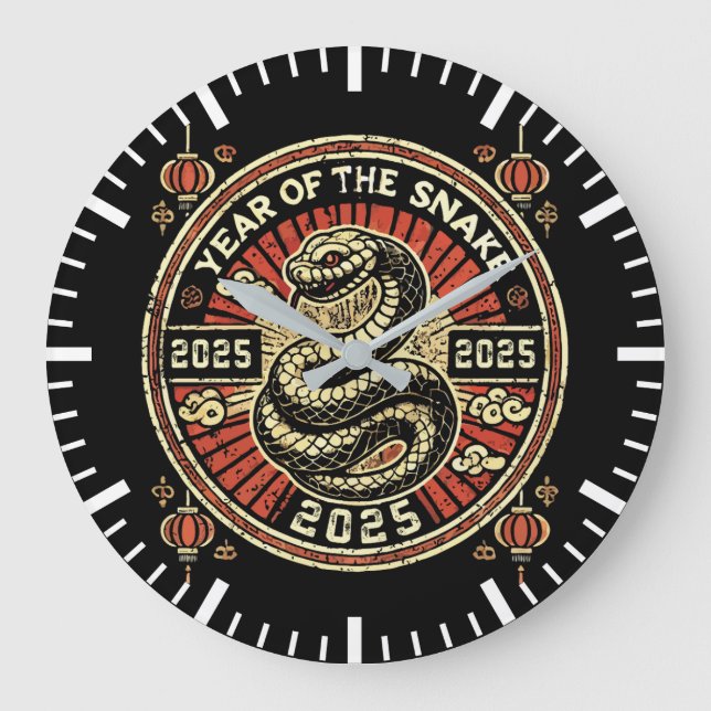 Reloj Redondo Grande Año de la serpiente 2025, Año Nuevo chino, añejo (Anverso)