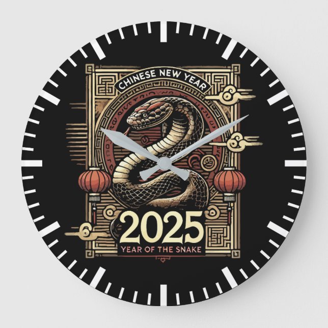 Reloj Redondo Grande Año Nuevo Chino 2025 Año Lunar de Serpiente (Anverso)