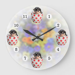 Reloj Redondo Grande Antecedentes de las flores blandas de cachorro ado