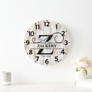 Reloj Redondo Grande Antigua Monograma Z Rústica de Granja