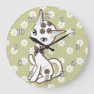 Reloj Redondo Grande Antigüedad femenina linda Gold~ del gato del