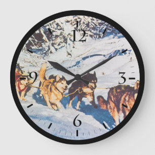 Reloj Redondo Grande Antiguo esquimal de Alaska Malamute carreras de tr