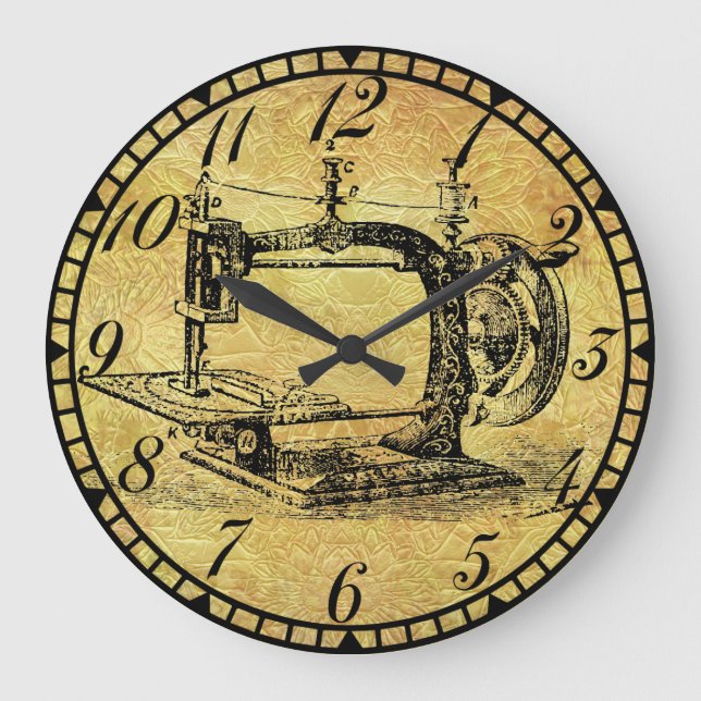 Reloj Redondo Grande Antique Hand Crank Machine Sewing Room Clock v3 (Anverso)