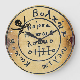 RELOJ REDONDO GRANDE ANTIQUE  PIRATES TREASURE MAP ,SKULL AND SWORDS