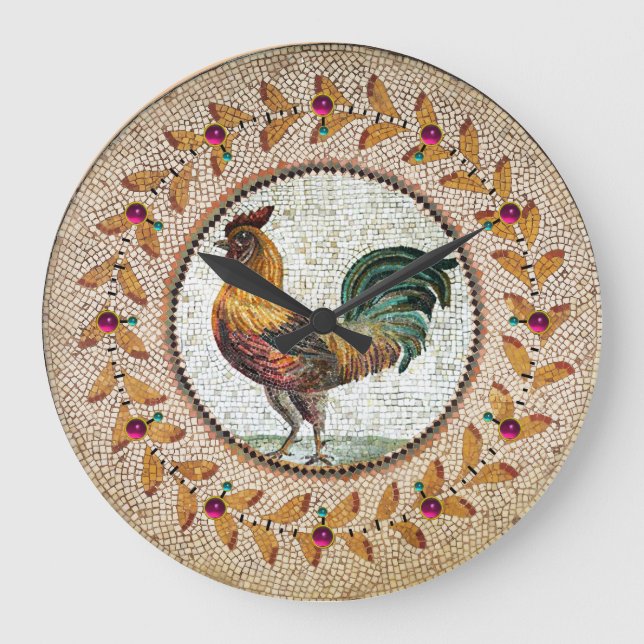 RELOJ REDONDO GRANDE ANTIQUE ROMAN MOSAICS / ROOSTER (Anverso)