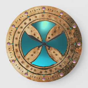 Reloj Redondo Grande ANTIQUE TEMPLAR  CROSS Aqua Blue Gem