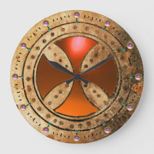 Reloj Redondo Grande ANTIQUE TEMPLAR CROSS Orange Agate Gem