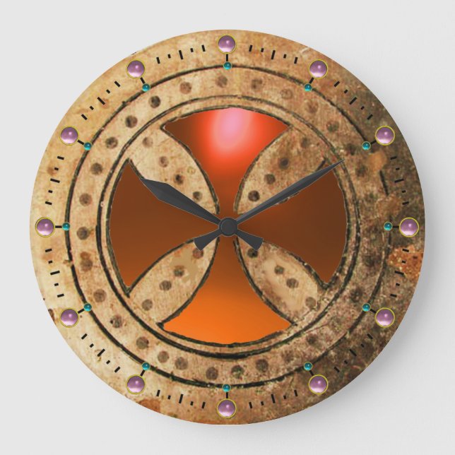 Reloj Redondo Grande ANTIQUE TEMPLAR CROSS Orange Agate Gem (Anverso)
