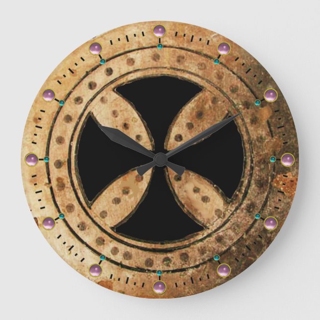 Reloj Redondo Grande ANTIQUE TEMPLAR CROSS Pink Amethyst Gemstones (Anverso)