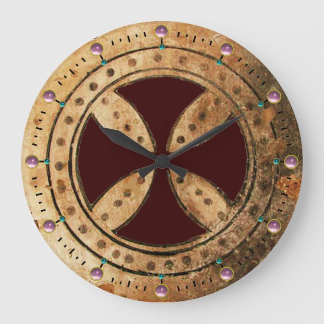 Reloj Redondo Grande ANTIQUE TEMPLAR CROSS Pink Amethyst Gemstones (Anverso)