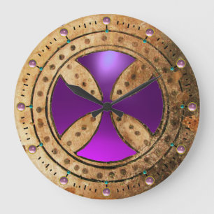 Reloj Redondo Grande ANTIQUE TEMPLAR CROSS Purple Amethyst Gem