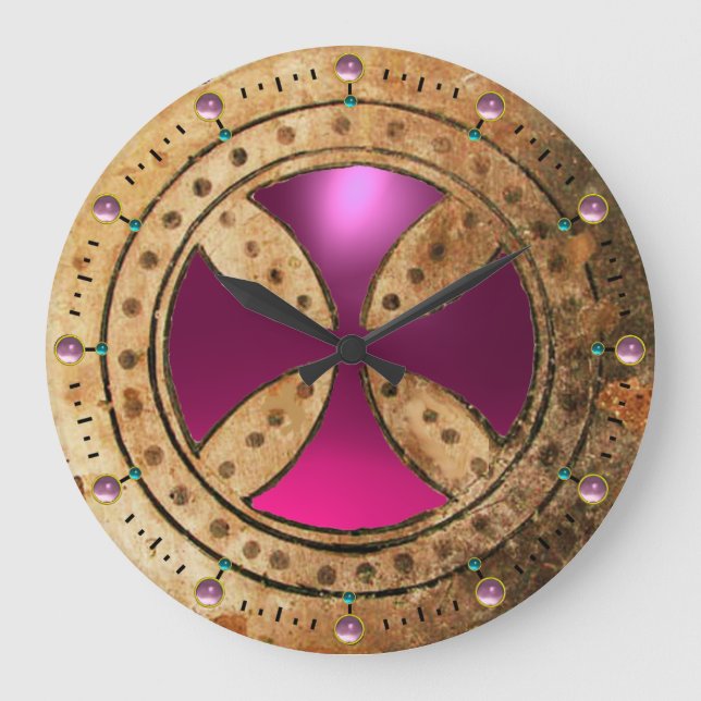 Reloj Redondo Grande ANTIQUE TEMPLAR  CROSS Purple Pink Amethyst Gem (Anverso)