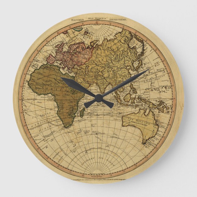 Reloj Redondo Grande Antique William Faden 1786 Eastern Hemisphere Map (Anverso)