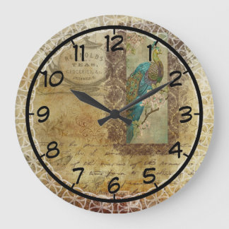 Reloj Redondo Grande Anuncio del té del vintage con el pavo real