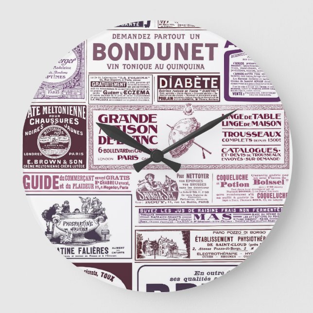 Reloj Redondo Grande Anuncios de periódicos franceses de época de 1910 (Anverso)