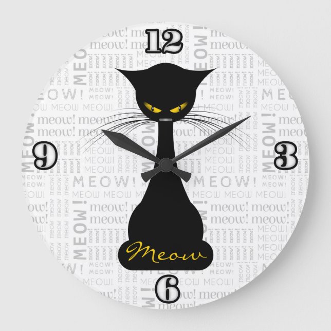 Reloj Redondo Grande APAL: Black Cat Meow (Anverso)