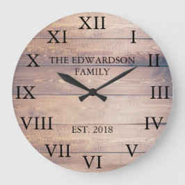Reloj Redondo Grande Apellido romano de madera de los números del