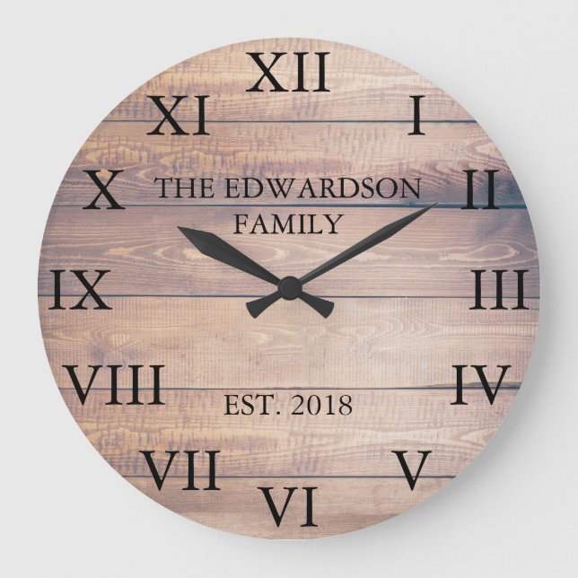 Reloj Redondo Grande Apellido romano de madera de los números del (Anverso)
