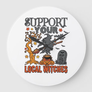 Reloj Redondo Grande Apoya a las Brujas Locales Halloween Caldera de Br