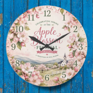 Reloj Redondo Grande Apple Blossom Festival Virginia Spring Floral