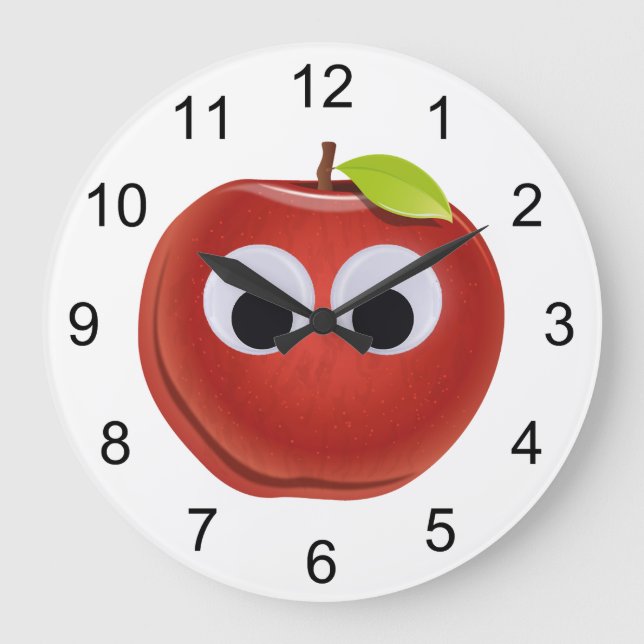 Reloj Redondo Grande Apple, fruta roja con ojos de google - Personaliza (Anverso)