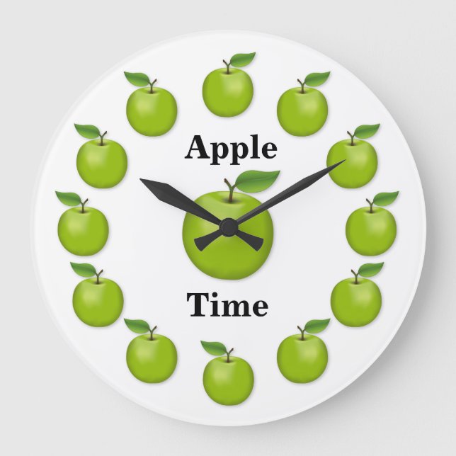 Reloj Redondo Grande Apple mide el tiempo, granny smith (Anverso)