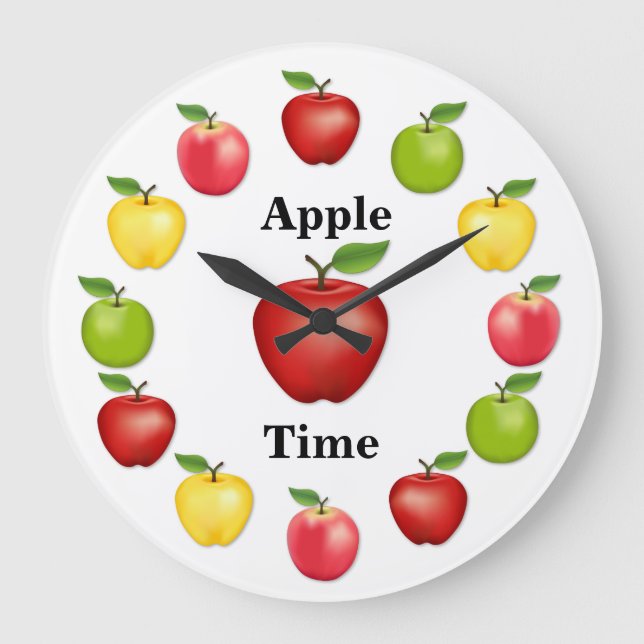 Reloj Redondo Grande Apple Time, Delicioso, Abuela Smith, Variedad Rosa (Anverso)