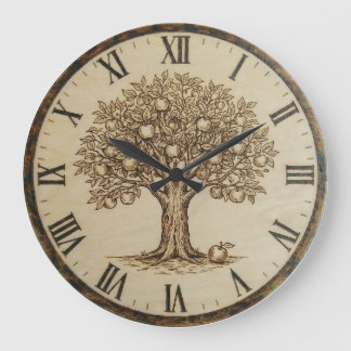 Reloj Redondo Grande Apple Tree Wall Clock – Wood-Burned Style