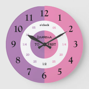 Reloj Redondo Grande Aprende a decir la hora Personalizado Nombre G
