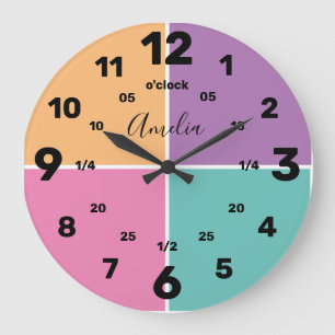 Reloj Redondo Grande Aprende a decir la hora Personalizado Nombre G