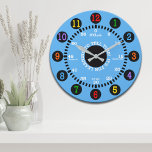 Reloj Redondo Grande Aprender a contar el tiempo (azul)<br><div class="desc">Diseño divertido para este reloj de pared para los niños mientras aprenden a contar el tiempo.</div>