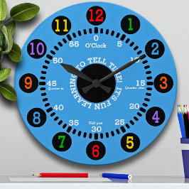 Reloj Redondo Grande Aprender a contar el tiempo (azul)